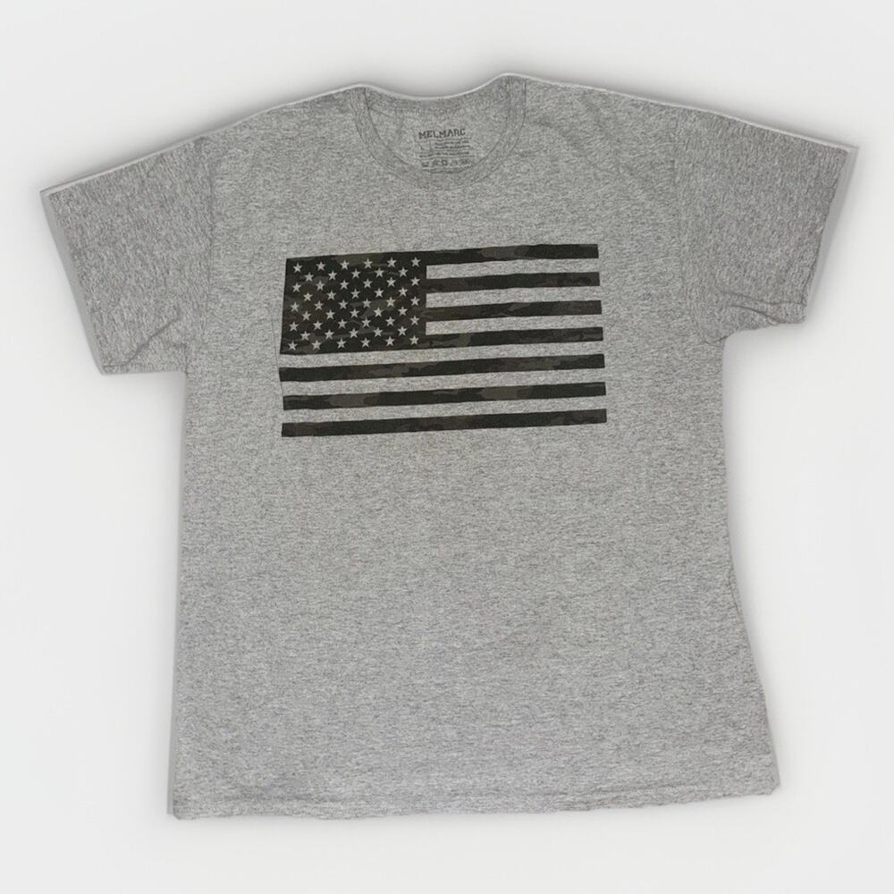 Melmarc Camo American Flag Graphic T-Shirt Grey Large 21x28